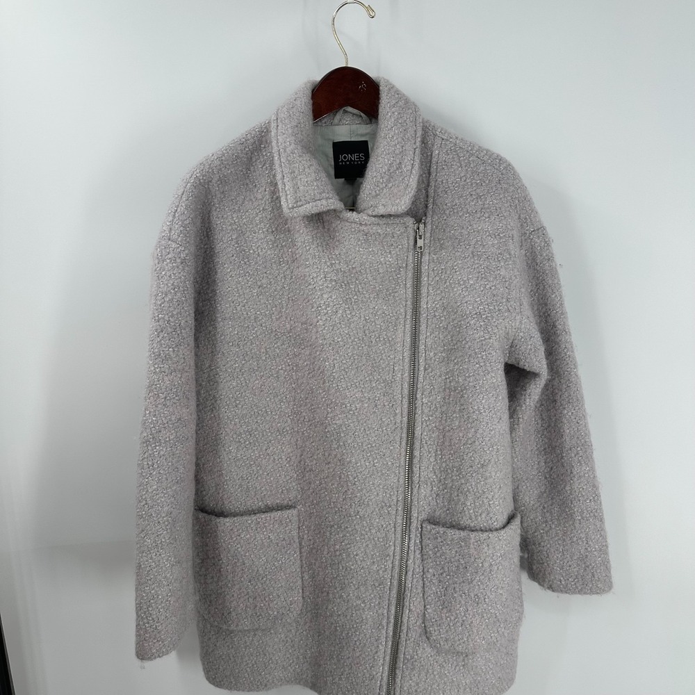Jones New York Wool Blend Pockets Winter Outdoor Full Zip Coat Gray Size L